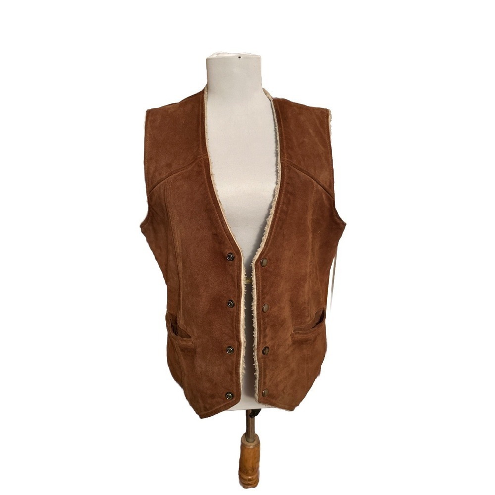 VTG‎ Berman Mens 38 Suede Leather Thick Sherpa Lined Snap Closure Winter Vest